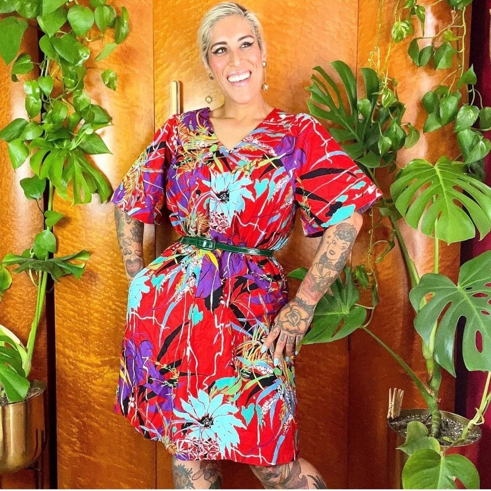 SEARS ROEBUCK 60’s 60s Vintage 70s DEADSTOCK Polished Cotton Hawaiian Dress L XL